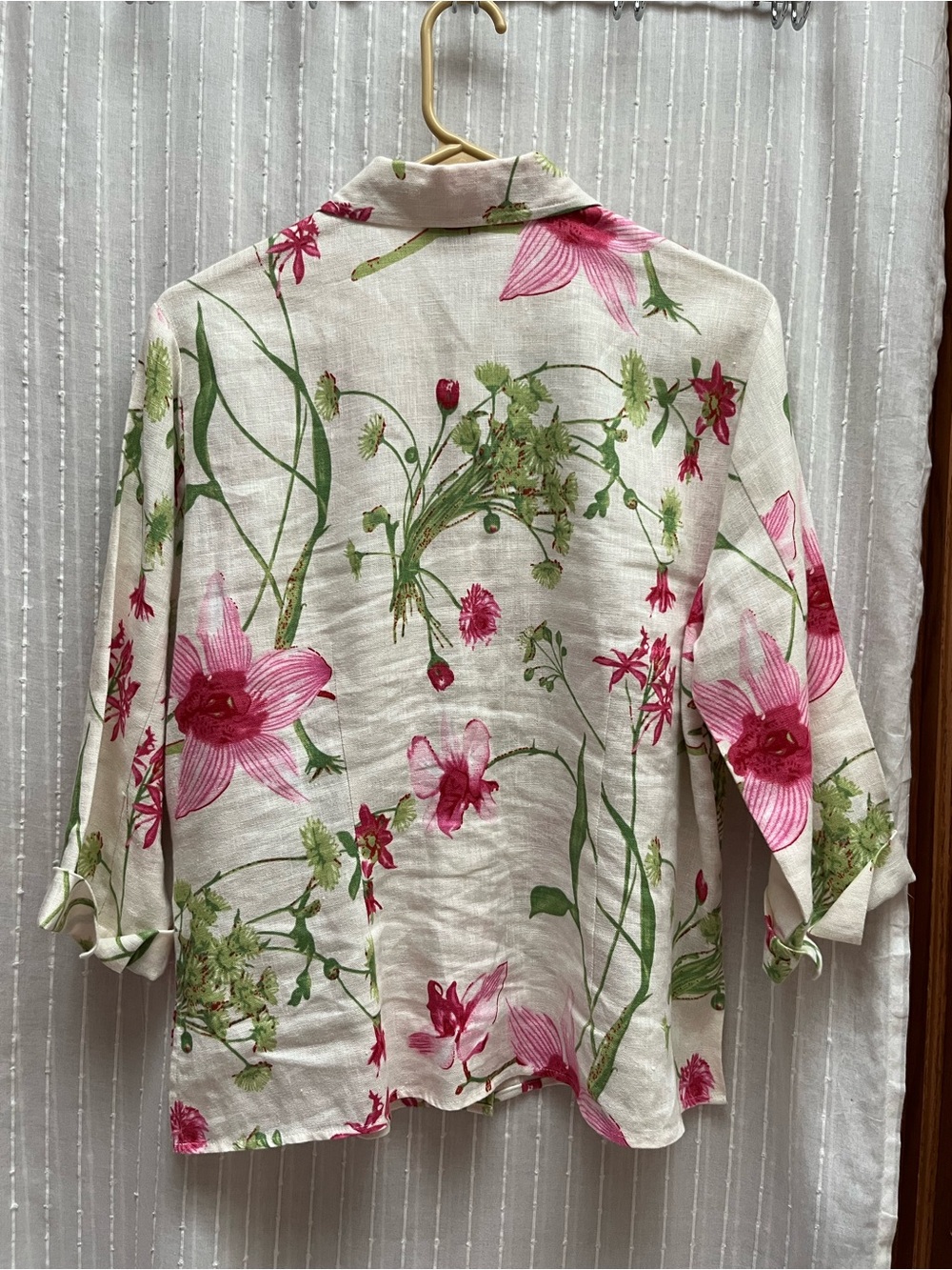 dandy by randi m Floral Linen Button Down Quarter Sleeve Blouse Size M - Picture 2 of 6